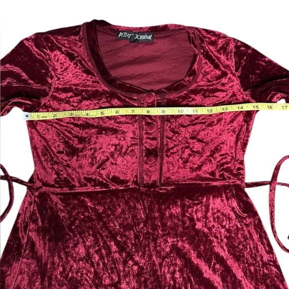 VTG 90s Betsey Johnson Crushed Velvet Maxi Dress Burgundy Wine Medium - Picture 6 of 11